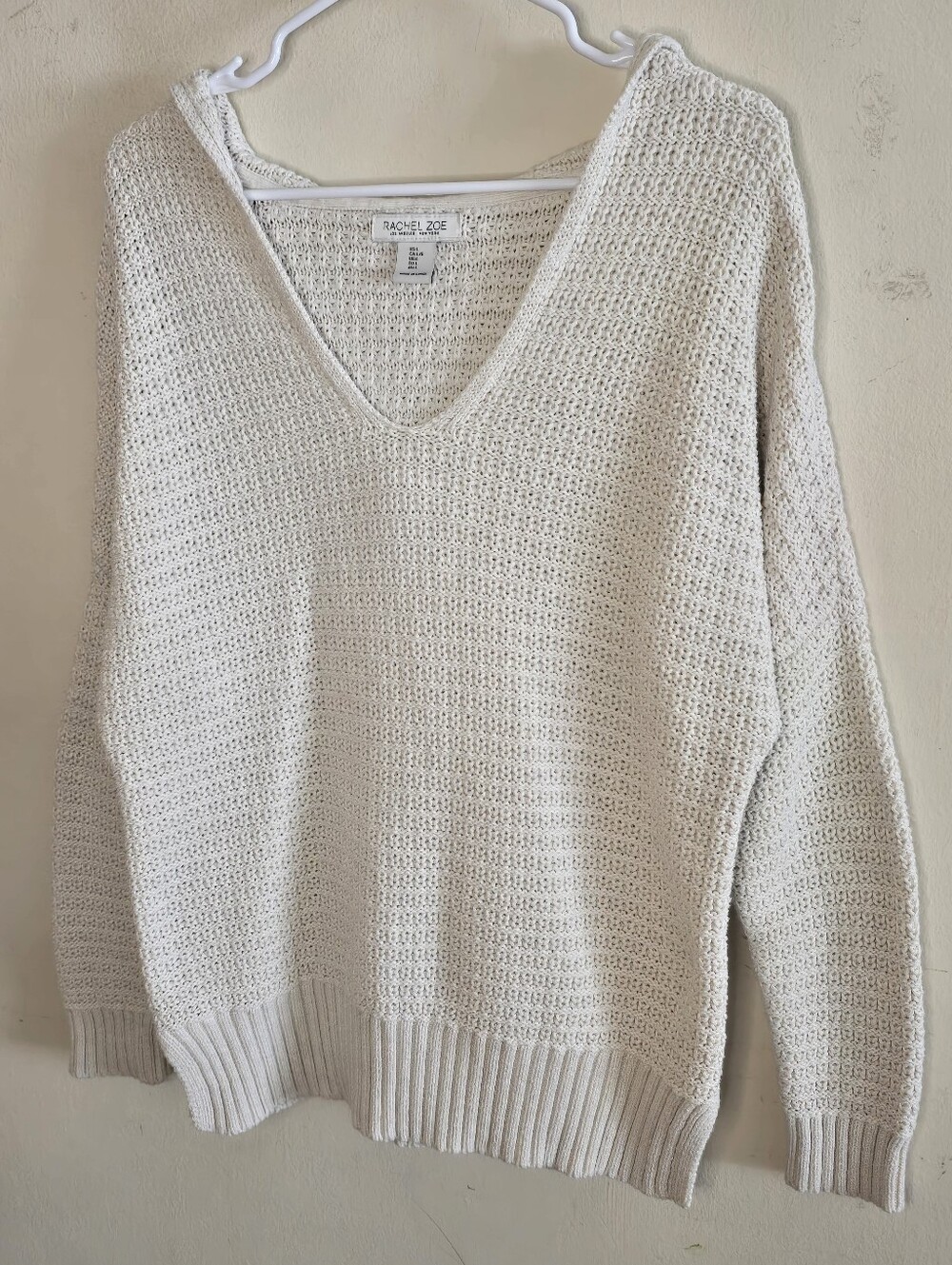Rachel Zoe Hooded Crochet Knit Sweater Women’s Large Cream Heavyweight - Picture 2 of 11